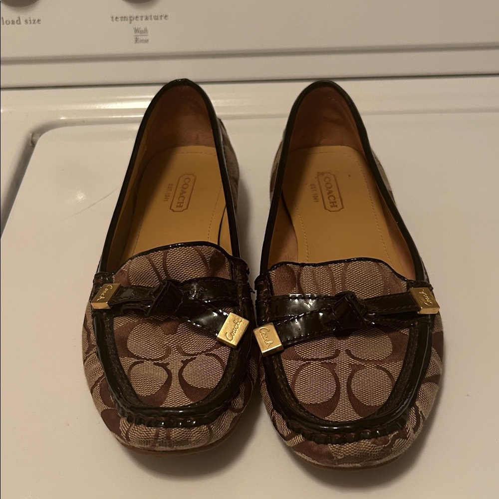 Coach Brown Signature Loafers with Gold Details